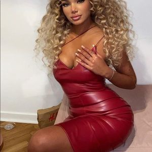 Red Dress Faux Leather Size M